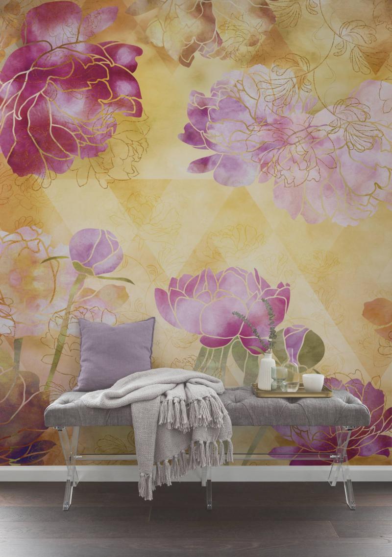 Inspiration Yellow & Pink - Farverigt Fototapet til Vægge