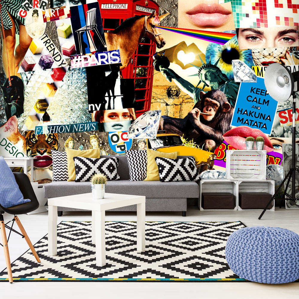 Multifarvet Artgeist Fototapet Scraps Modernity Print 280x500 500x280 - Artgeist Tapet  - 5903143780264