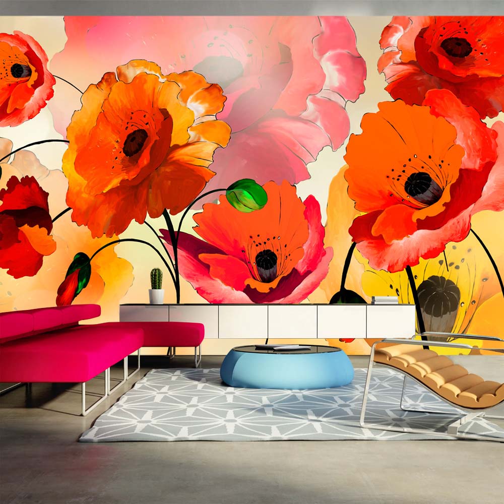 Multifarvet Artgeist Fototapet Velvet Poppies Print 280x500 500x280 - Artgeist Tapet  - 5903143780448