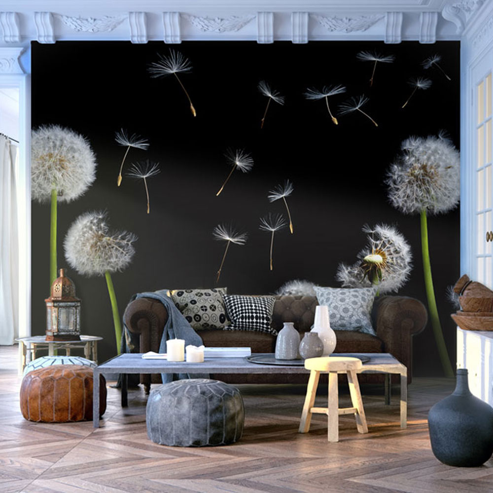 Sort Artgeist Fototapet Mælkebøtter Vinden Baggrund Flere Størrelser 350x270 - Artgeist Tapet  - 5903143820410