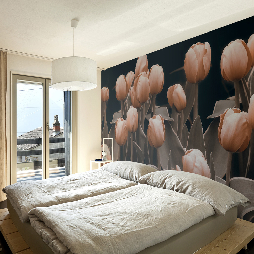 Grå Artgeist Fototapet Med Tulipaner Mørk Baggrund Flere Størrelser 350x270 - Artgeist Tapet  - 5903143847455
