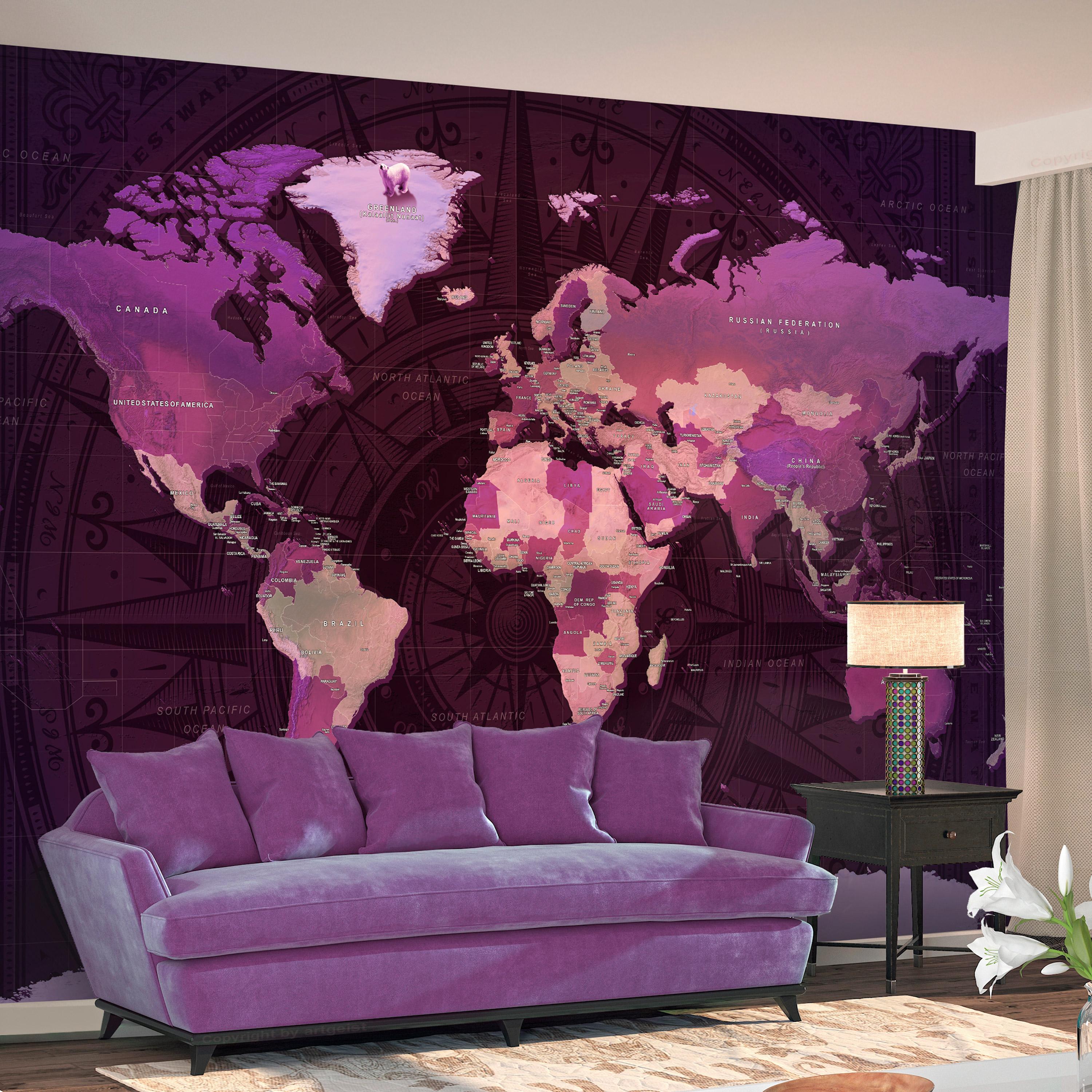 Lilla Fototapet Purple World Map 450 315 Premium - Tapet  - 5905151838500
