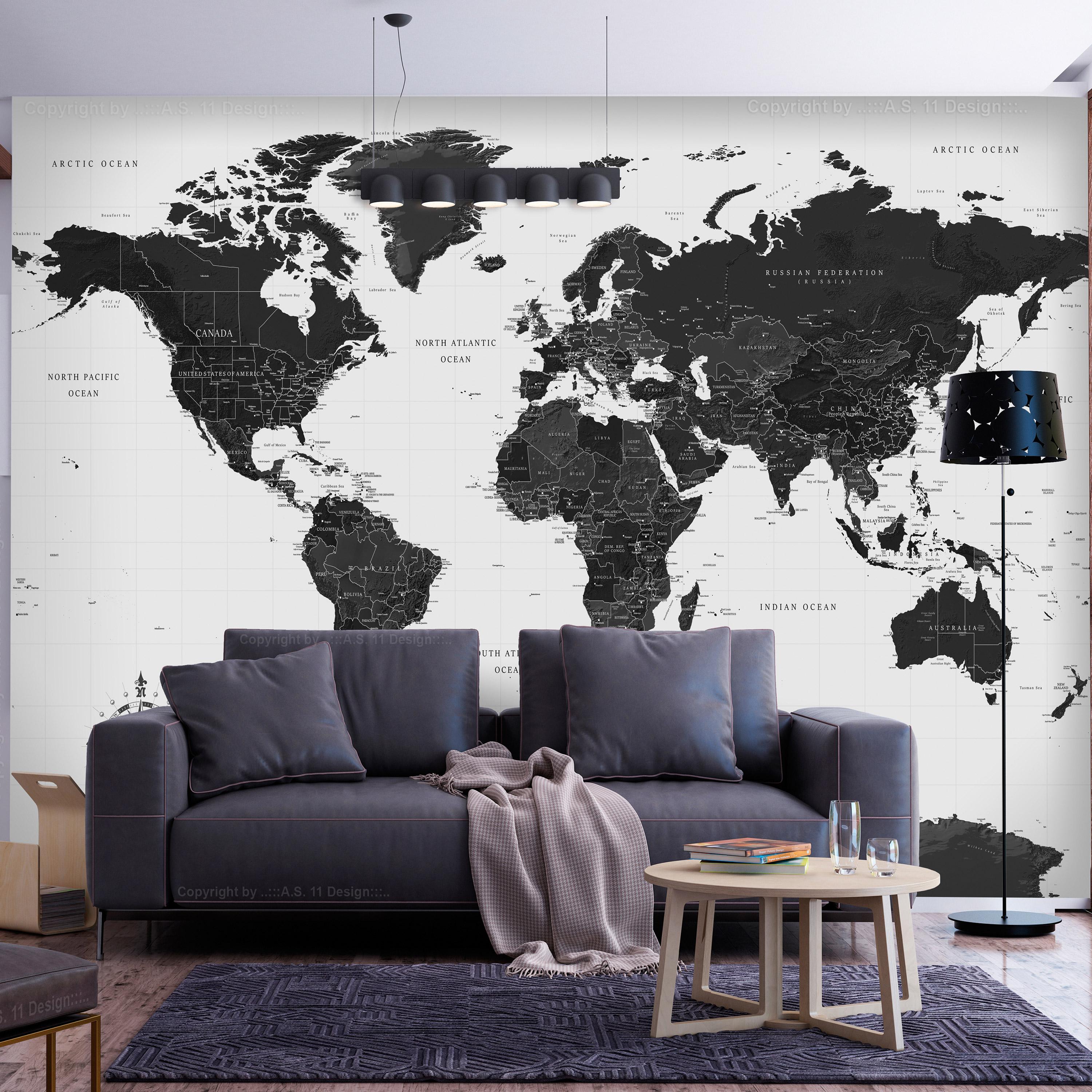 Sort Fototapet Black And White Map 450 315 Premium - Tapet  - 5905151838777