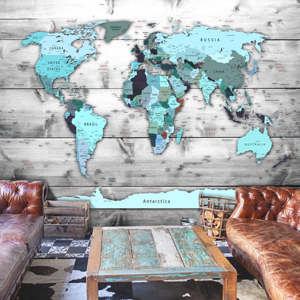 Fototapet World Map: Blue Continents 450 315 Premium - Tapet  - 5905151840039