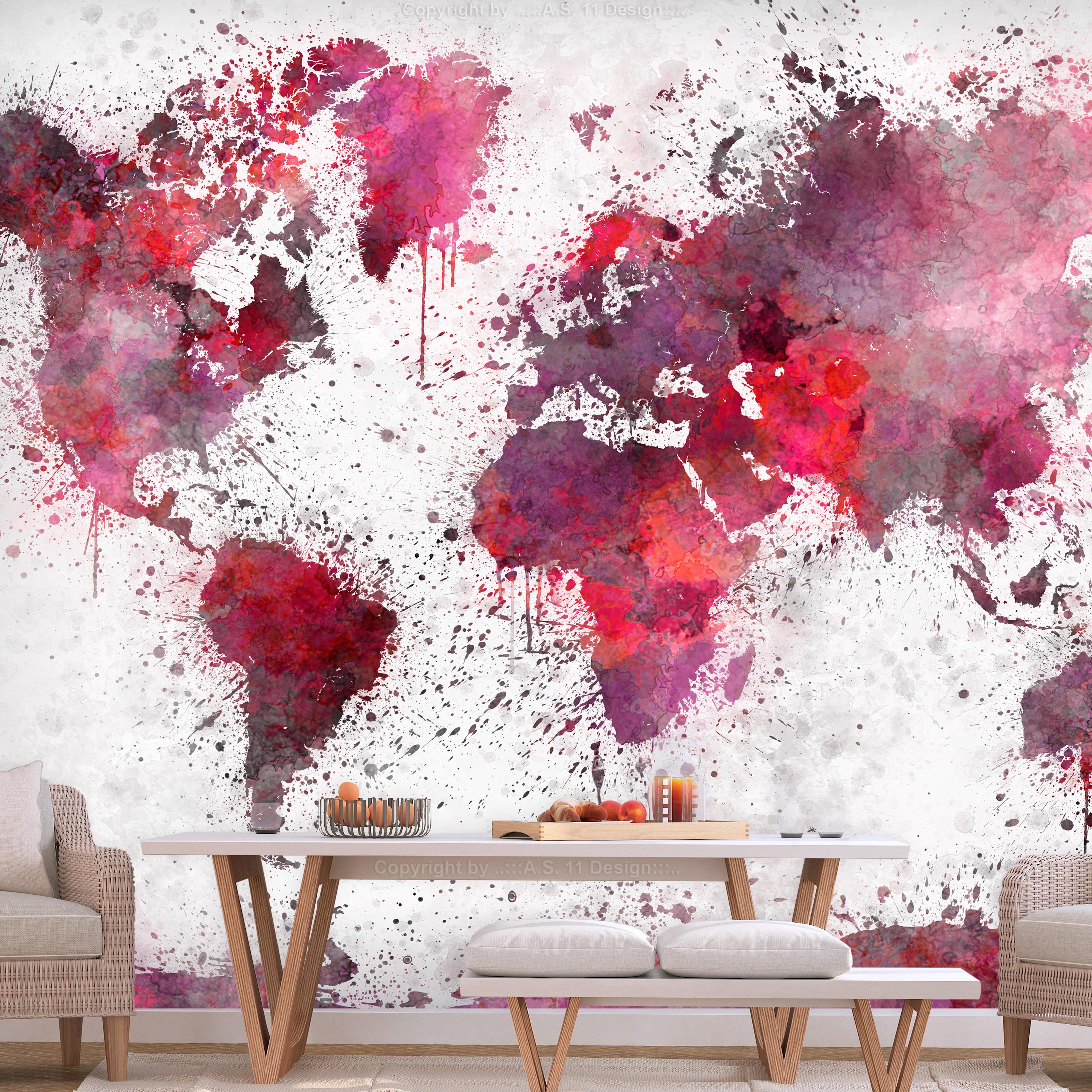 Fototapet World Map: Red Watercolors 450 315 Premium - Tapet  - 5905151840312