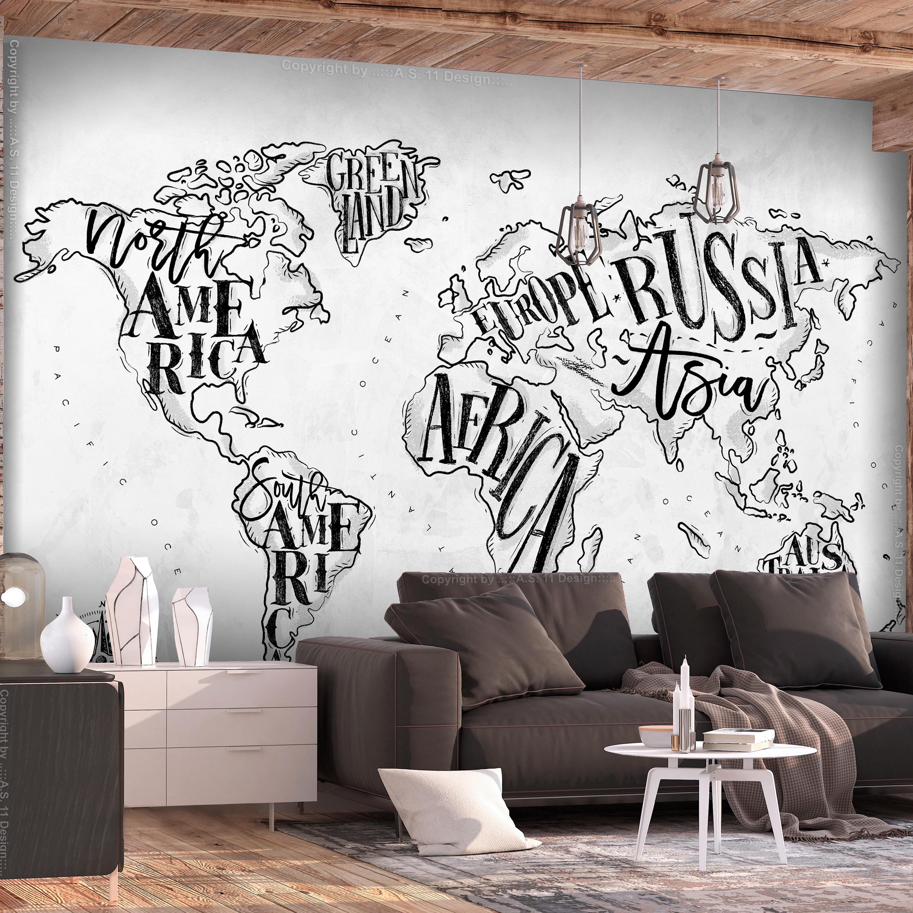 Fototapet Retro Continents Grey 450 315 Premium - Tapet  - 5905151840459