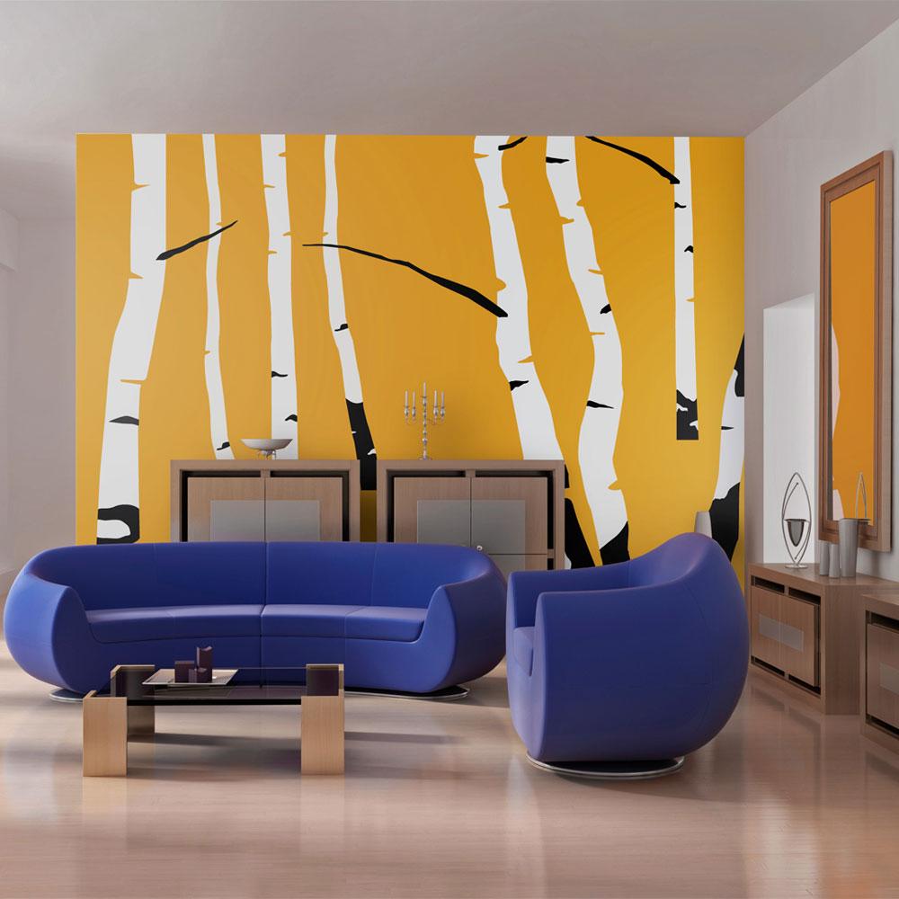 Fototapet Birches The Orange Background 196 154 Selvklæbende - Boligcenter Tapet  - 5905151691273