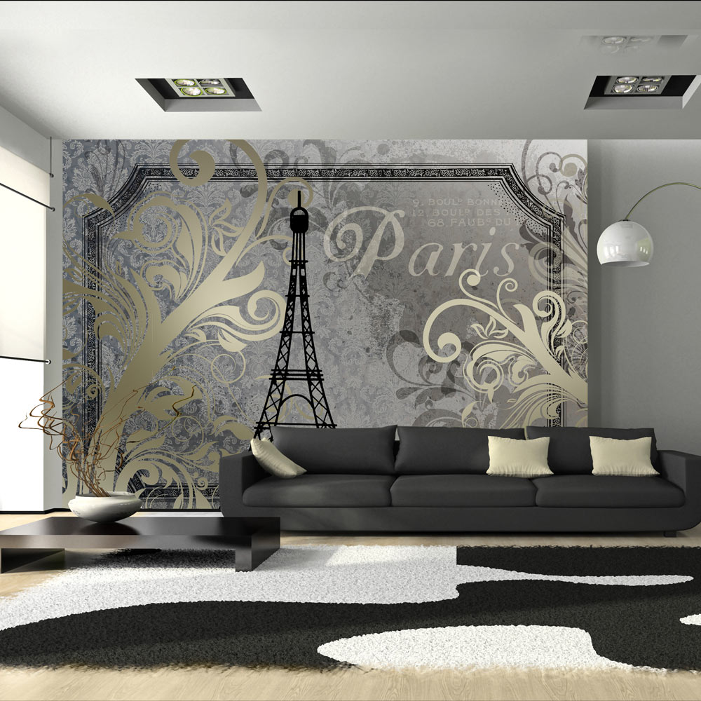 Beige Artgeist Fototapet Med Eiffeltårn Vintage Mønster Guld Look Grå Baggrund Flere Størrelser 200x140 - Artgeist Tapet  - 5903143871832