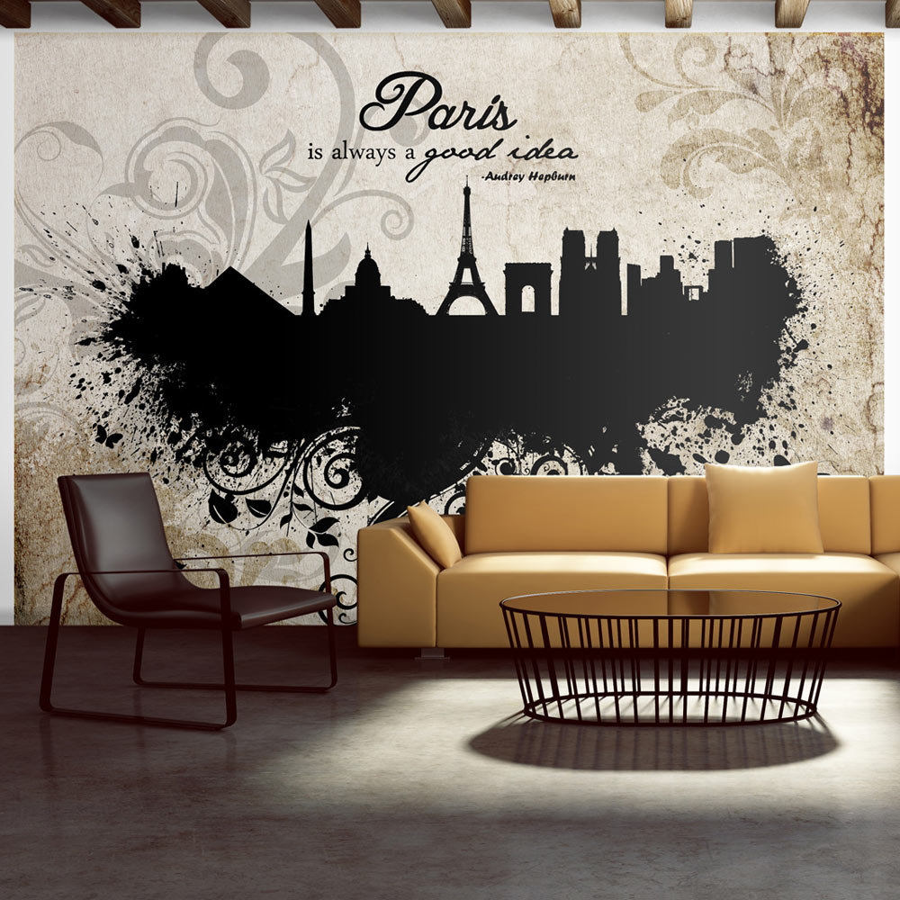 Beige Artgeist Fototapet Med Grafisk Illustration Paris Citat Vintage Baggrund Flere Størrelser 400x280 - Artgeist Tapet  - 5903143872174
