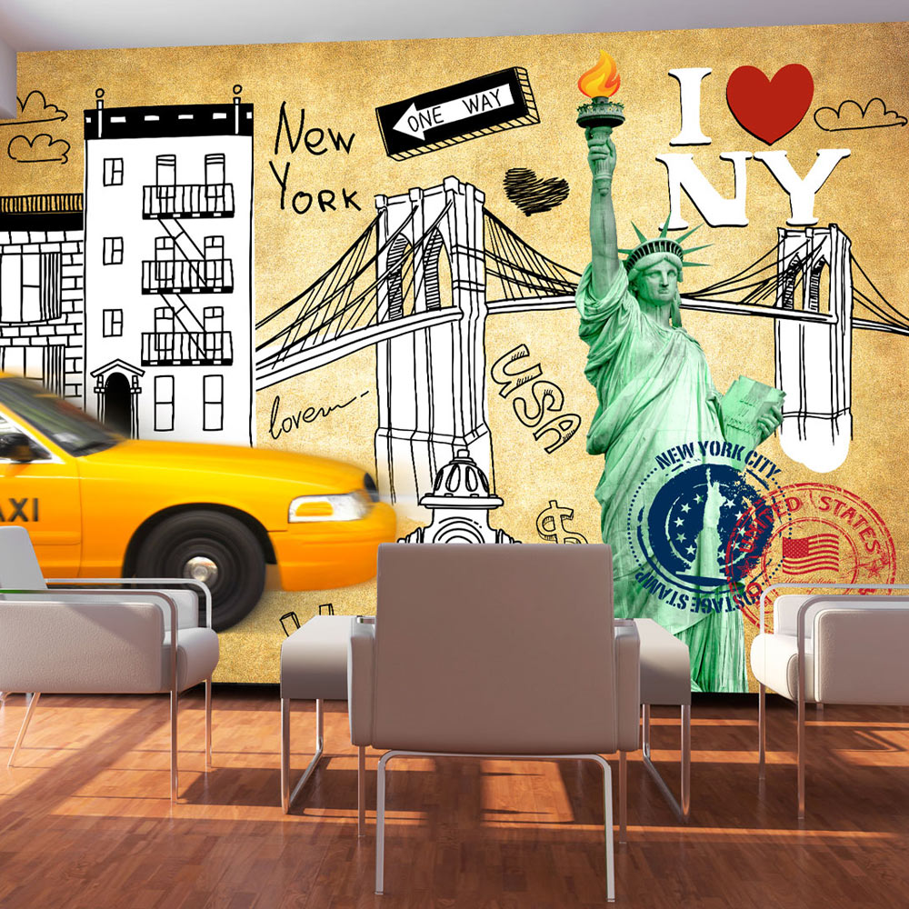 Multifarvet Artgeist Storby Fototapet Med New York City Sketch Street Art Flere Størrelser 350x245 - Artgeist Tapet  - 5903143866364