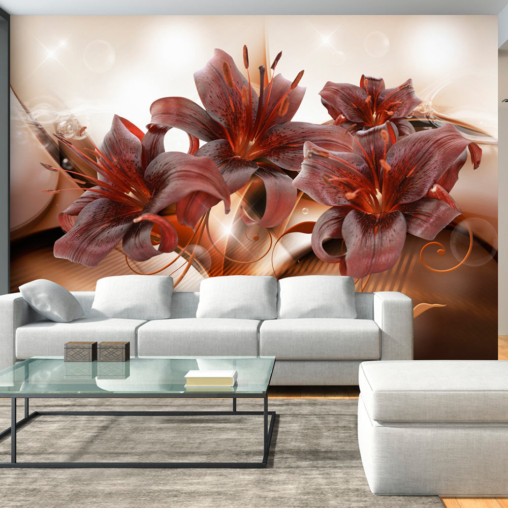 Rust Artgeist Fototapet Fiery Temperament Smukke Røde Elastiske Blomster Flere Størrelser 300x210 - Artgeist Tapet  - 5903143972706